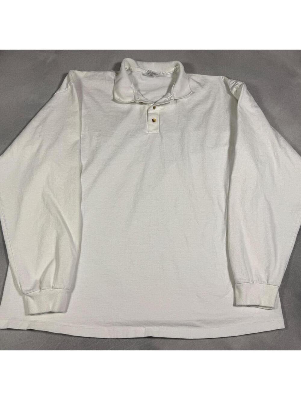 Vintage early 90s Cotton Deluxe White Long Sleeve Polo Made USA 2X 100% Cotton